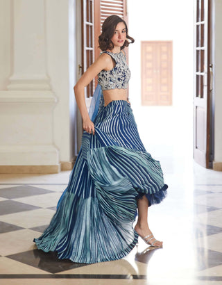 Teal blue gota embroidered lehenga set