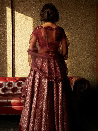 Jade By Monica & Karishma-Marsala Embroidered Lehenga Set-INDIASPOPUP.COM