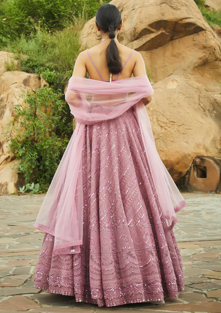 Jade By Monica & Karishma-Dusty Pink Embroidered Lehenga Set-INDIASPOPUP.COM