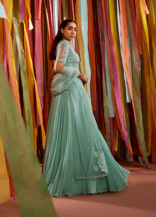 Sanya Gulati-Mint Green Peplum And Skirt Set-INDIASPOPUP.COM