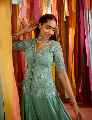 Sanya Gulati-Mint Green Peplum And Skirt Set-INDIASPOPUP.COM