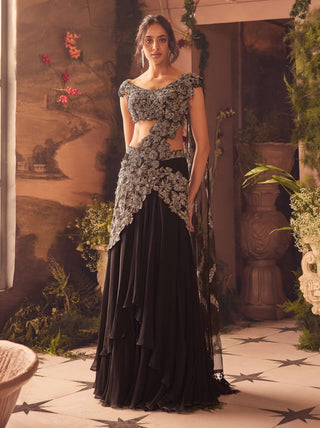 Seanna black draped sari and blouse