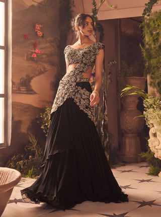 Seanna black draped sari and blouse