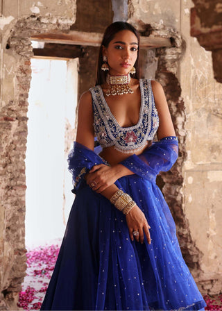 Meera Electric Blue Embellished Lehenga Set by Seema Thukral available on Indiaspopup.com