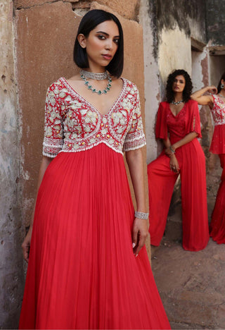 Seema Thukral-Ishika Coral Pink Anarkali And Dupatta-INDIASPOPUP.COM