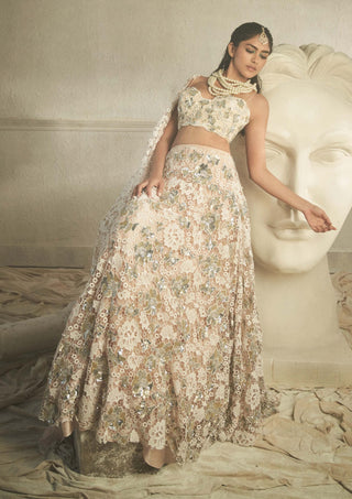 Shehla Khan-White Crochet Lace Lehenga Set-INDIASPOPUP.COM