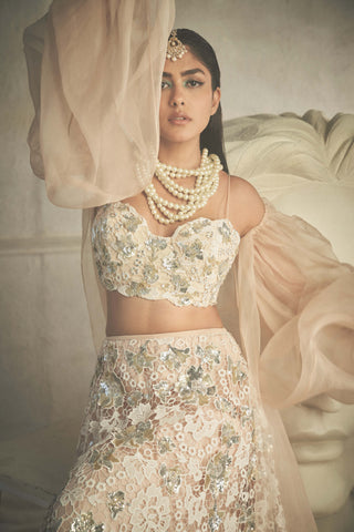 Shehla Khan-White Crochet Lace Lehenga Set-INDIASPOPUP.COM