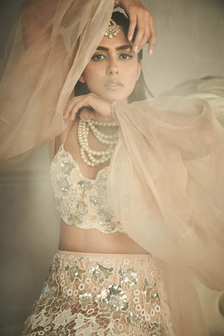 Shehla Khan-White Crochet Lace Lehenga Set-INDIASPOPUP.COM