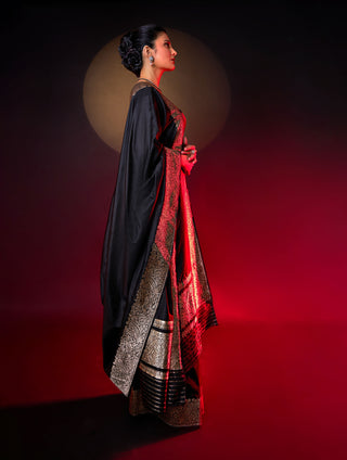 Black handwoven silk sari