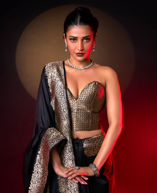 Black handwoven silk sari