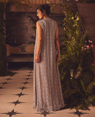 Silken lavender skirt and jacket set