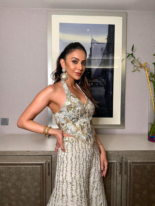 Ivory georgette high waist sharara and corset