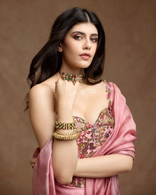 Dusky Pink Draped Skirt Set by Punit Balana available on Indiaspopup.com