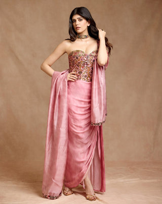 Dusky Pink Draped Skirt Set by Punit Balana available on Indiaspopup.com