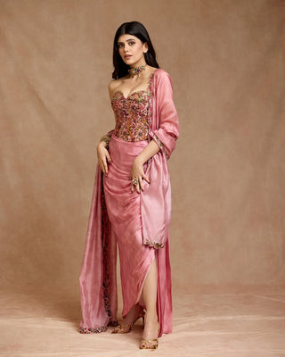 Dusky Pink Draped Skirt Set by Punit Balana available on Indiaspopup.com