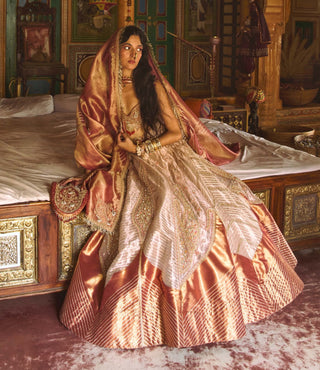 Rose gold pure zari tissue lehenga set