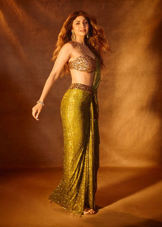 Tiaa forest green sari and blouse