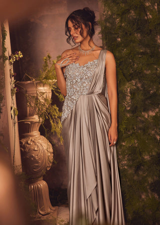 Sterling beige draped gown