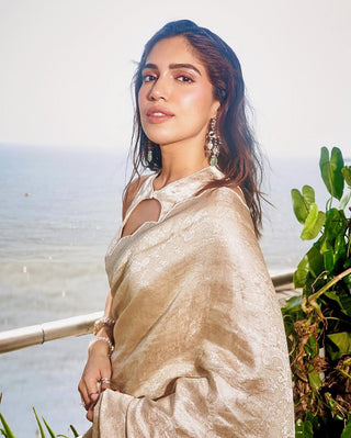 Champagne jenna sari and unstitched blouse