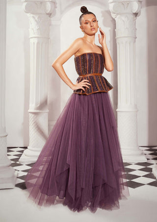 Aubergine Tulle Skirt by Nikita Mhaisalkar available on Indiaspopup.com