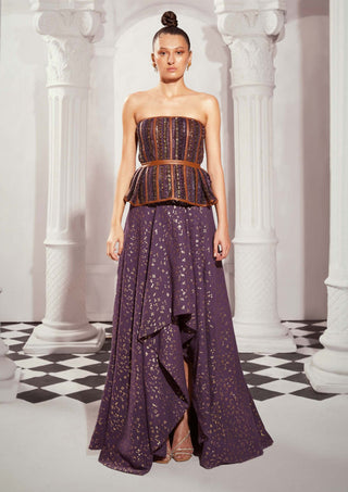 Aubergine Asymmetrical Skirt by Nikita Mhaisalkar available on Indiaspopup.com
