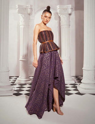 Aubergine Asymmetrical Skirt by Nikita Mhaisalkar available on Indiaspopup.com