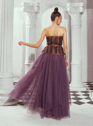 Aubergine Tulle Skirt by Nikita Mhaisalkar available on Indiaspopup.com