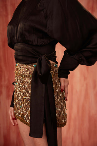 Pearl Jewelled Cutwork Skirt by Nikita Mhaisalkar available on Indiaspopup.com