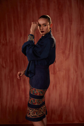 Tile Thread Embroidered Pencil Skirt by Nikita Mhaisalkar available on Indiaspopup.com