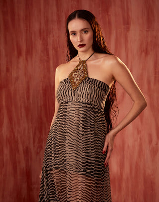 Black & White Byzantine Halter Maxi by Nikita Mhaisalkar available on Indiaspopup.com