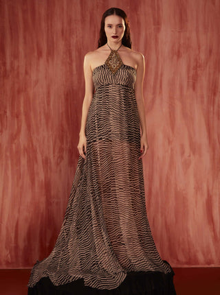 Black & White Byzantine Halter Maxi by Nikita Mhaisalkar available on Indiaspopup.com
