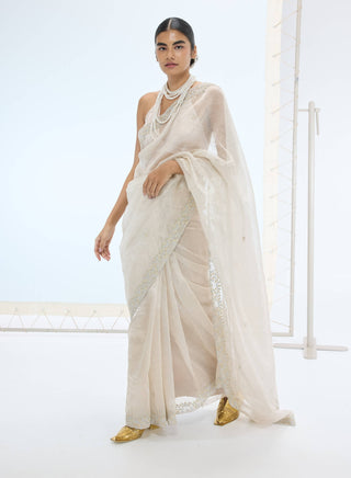 Champagne eva sari and unstitched blouse