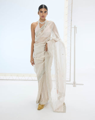 Champagne eva sari and unstitched blouse