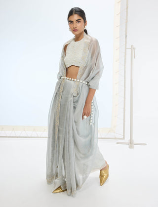 Sea green eva sari and unstitched blouse