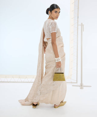 Peach jenna sari and unstitched blouse