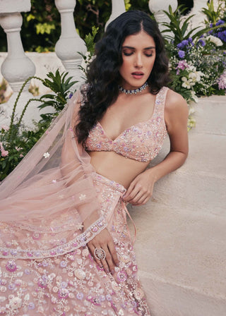 Chamee And Palak-Tishani Peach Lehenga Set-INDIASPOPUP.COM