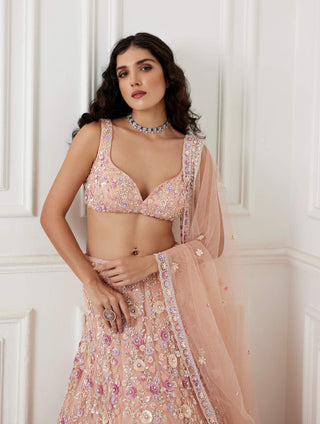 Chamee And Palak-Tishani Peach Lehenga Set-INDIASPOPUP.COM