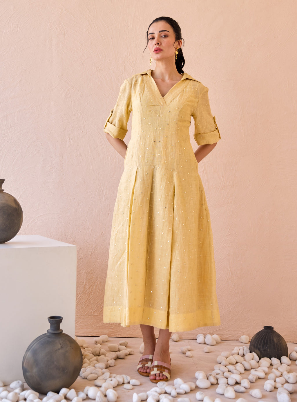 Mellow yellow linen dress