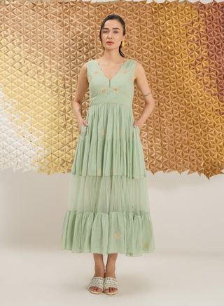 Matcha sage green tiered dress