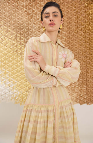 Multi-stripe button-down dress