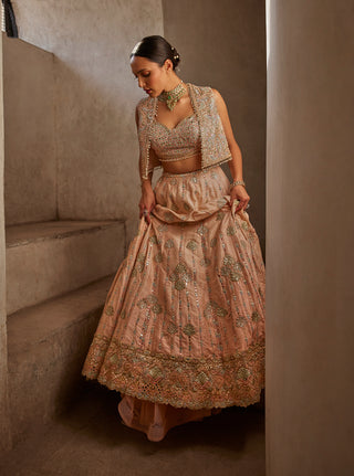 Peach Lehenga And Short Jacket Set by Tamanna Punjabi Kapoor available on Indiaspopup.com