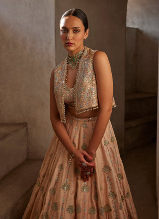 Peach Lehenga And Short Jacket Set by Tamanna Punjabi Kapoor available on Indiaspopup.com