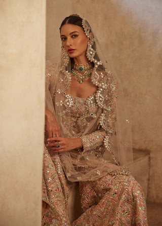 Pink embroidered bridal gharara set