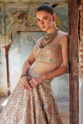 Tamanna Punjabi Kapoor-Ivory Net Foil Resham Embroidered Lehenga Set-INDIASPOPUP.COM