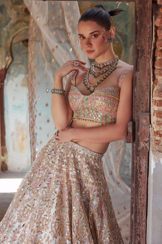 Tamanna Punjabi Kapoor-Ivory Net Foil Resham Embroidered Lehenga Set-INDIASPOPUP.COM