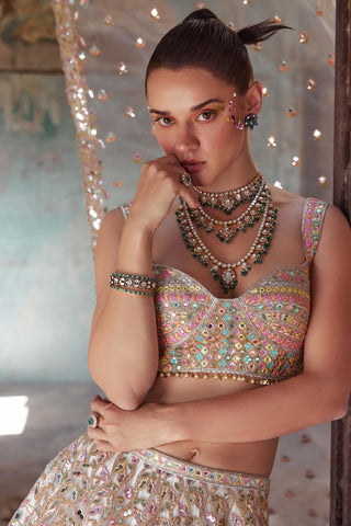 Tamanna Punjabi Kapoor-Ivory Net Foil Resham Embroidered Lehenga Set-INDIASPOPUP.COM