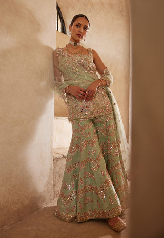 Sea Green Embroidered Sharara Set by Tamanna Punjabi Kapoor available on Indiaspopup.com