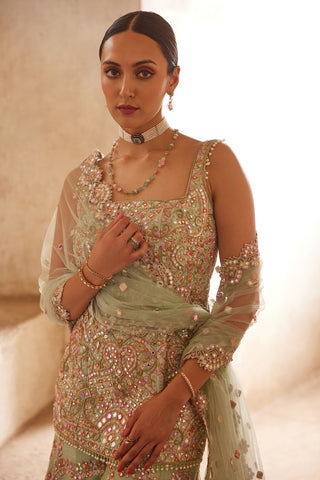 Sea Green Embroidered Sharara Set by Tamanna Punjabi Kapoor available on Indiaspopup.com