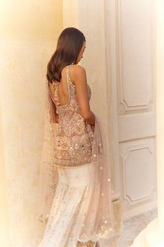 Ivory And Rosepink Mirror Gharara Set by Tamanna Punjabi Kapoor available on Indiaspopup.com