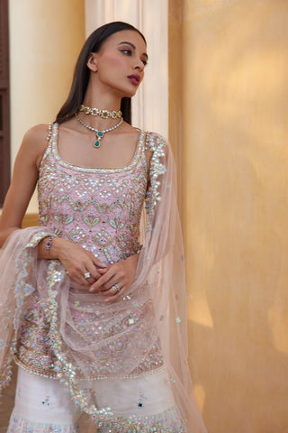 Ivory And Rosepink Mirror Gharara Set by Tamanna Punjabi Kapoor available on Indiaspopup.com